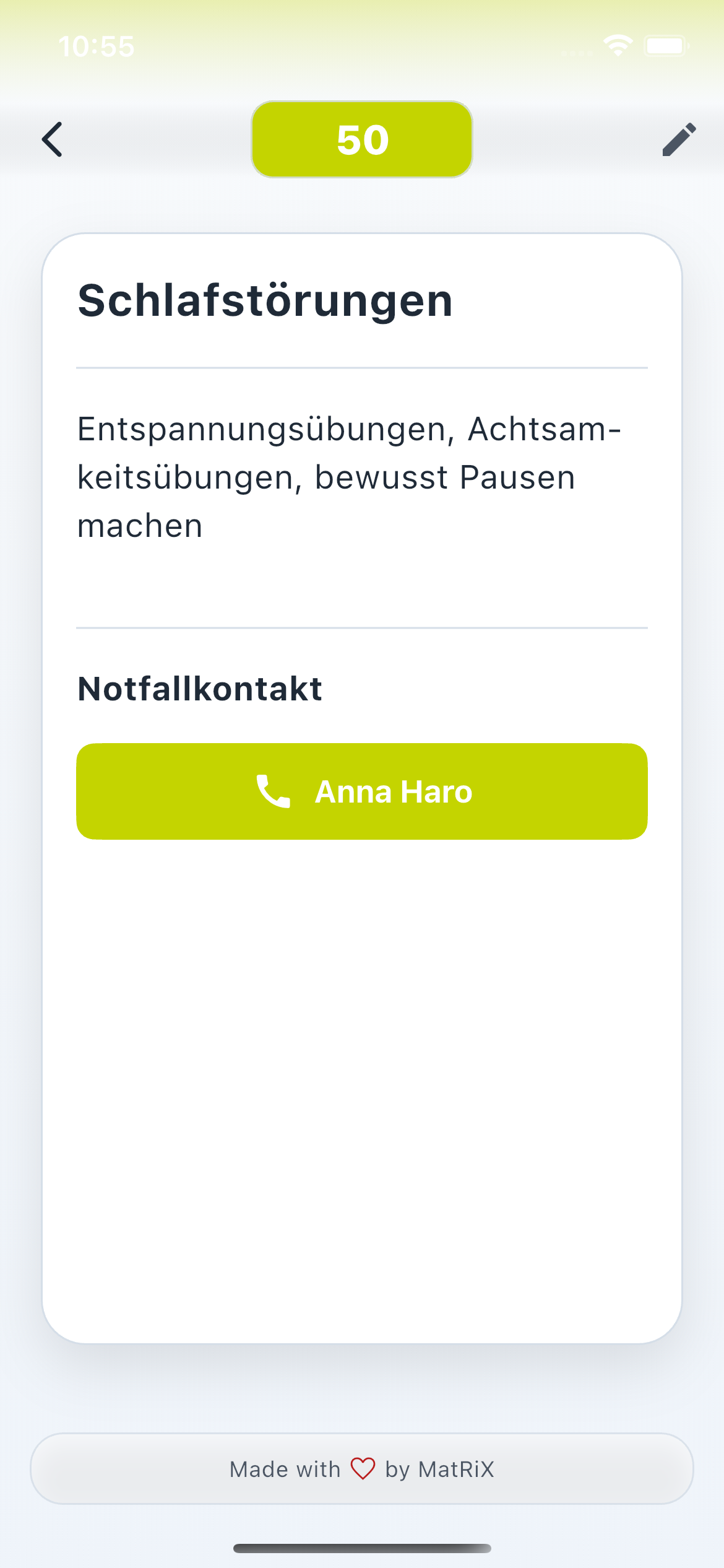 Notfallkontakt mit sichtbarem Namen